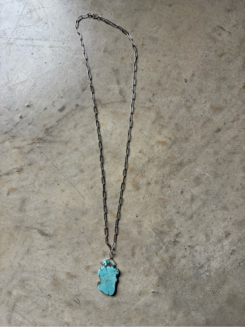 Turquoise Pendant Statement Necklace - Blue Turquoise on Silver Chain